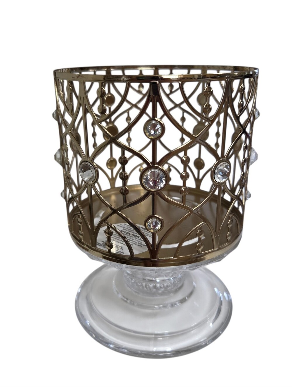 Bath & Body Works Gold Crystal Jeweled Gems 3 Wick Glass Candle Holder